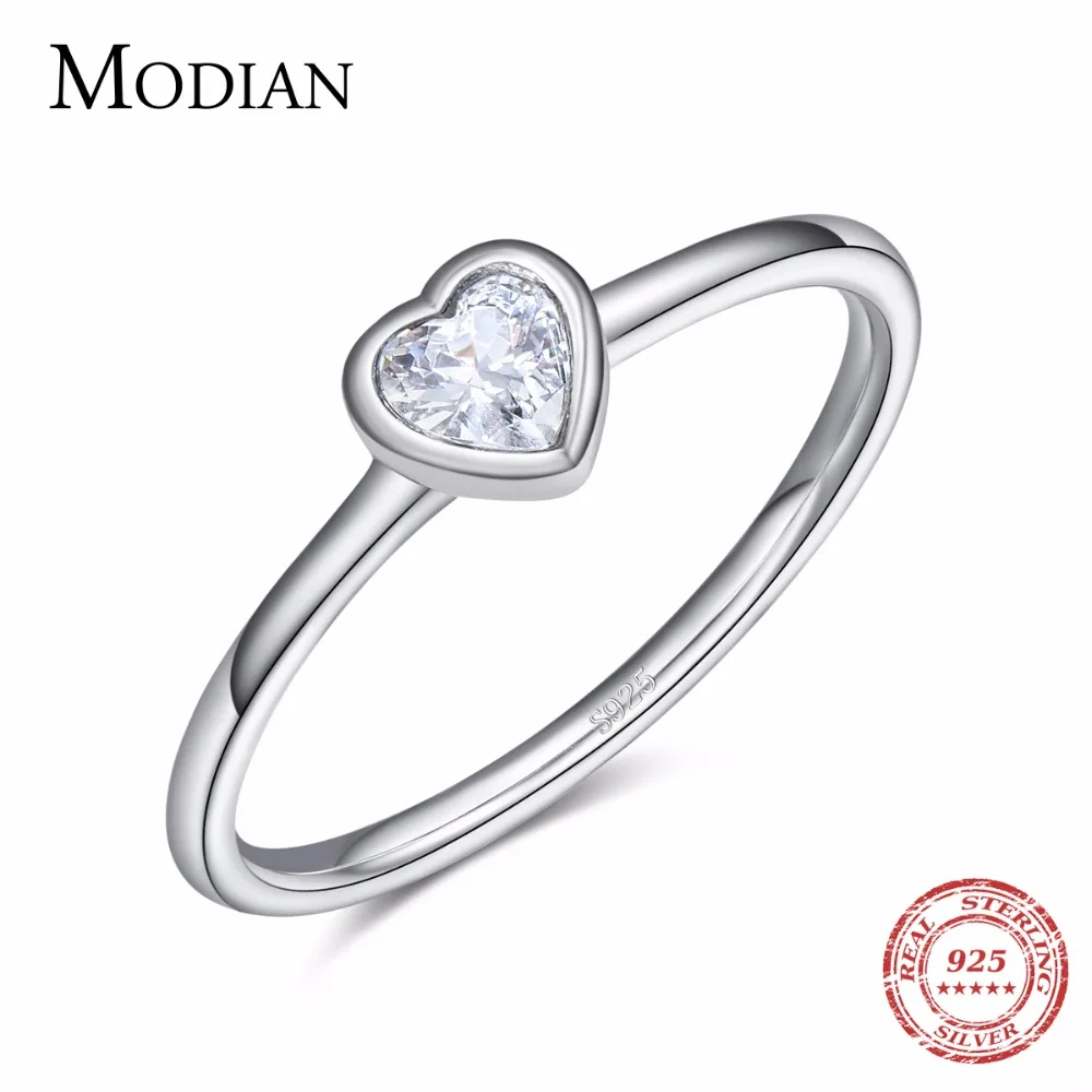 Modian New Fashion Real 925 Sterling Silver Clear Heart CZ Rings Classic Silver Finger Ring For Women Party Wedding jewelry Anel
