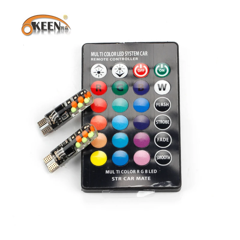 OKEEN 2 шт. светодиодный T10 пульт дистанционного управления W5W 501 RGB изменяющий цвет