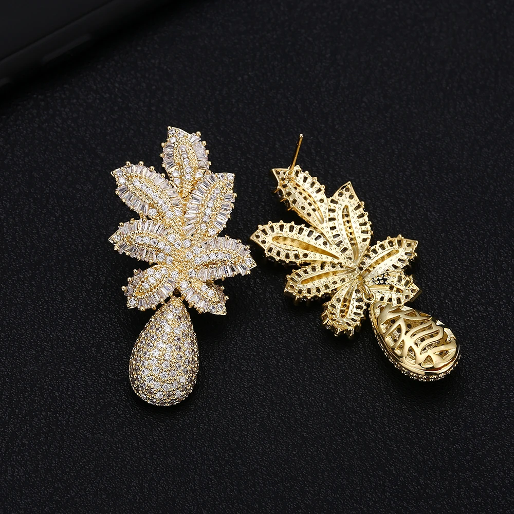 JankellyLuxury листьев shapCubic Циркон Кристалл CZ длинные висячие серьги для женщин Африканский Свадебный aretes de mujer modernos