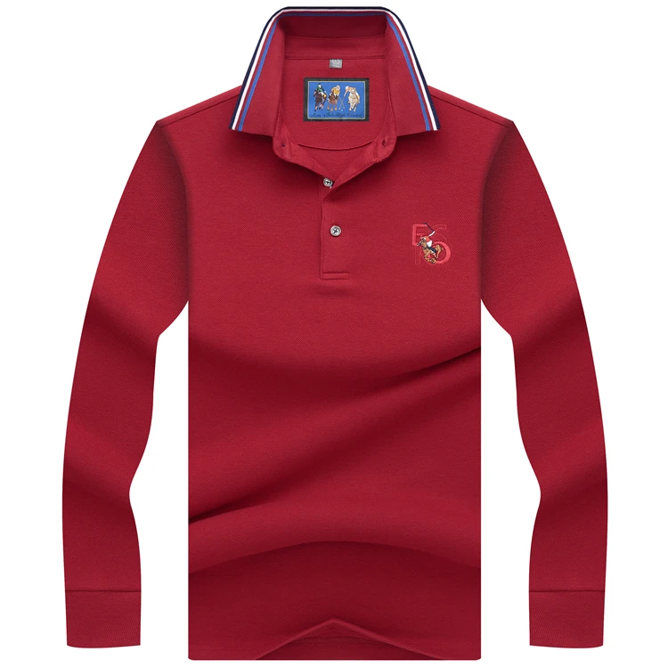 Красный Hollirtiger polo, мужская рубашка с длинным рукавом, Мужская брендовая одежда, одноцветная, высокое качество, Осень-зима, повседневные рубашки поло, мужские Поло - Цвет: Красный