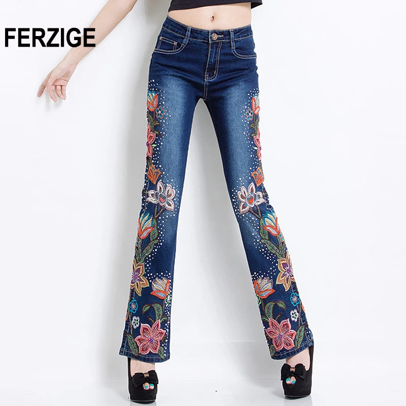 2021 женские джинсы с вышивкой Роскошные джинсовые штаны ручной вышитый