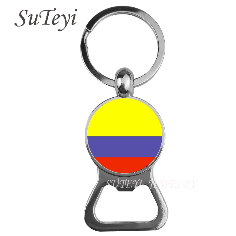 Colombia and Guyana Peru Flag Beer bottle opener keychain Silver Plated Charms Key ring vintage national symbolic Jewelry | Украшения и