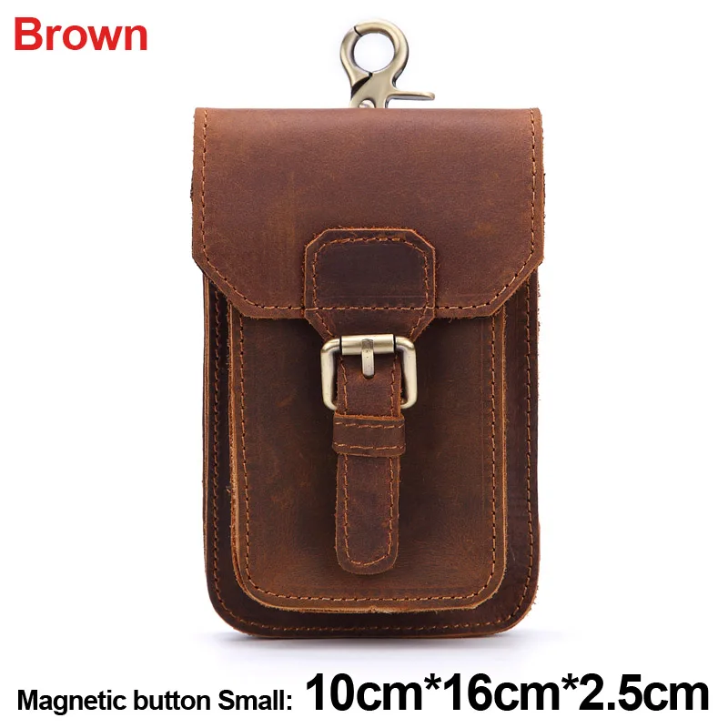 Brown Small 2 MISFITS Crazy Horse Genuine Leather Waist Packs Men Casual Small Fanny Pack Belt Loops Hip Bum Bag Waist Bag Phone Pouch Purses - Цвет: Brown Small 2