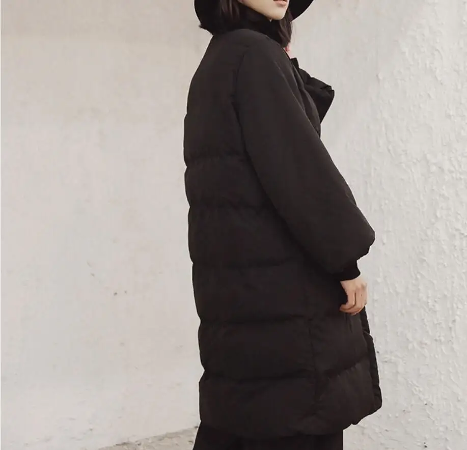

2020 New Autumn Winter fashion V-collar Solid Color Black Big Size Cotton-padded Bandage Coat Women Jacket