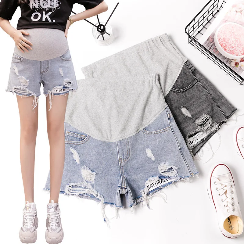 

Hishiny Maternity Clothes Summer Denim Shorts Premama Broken Hole Jeans Grossesse Pregnancy Trousers Belly Support Plus Size