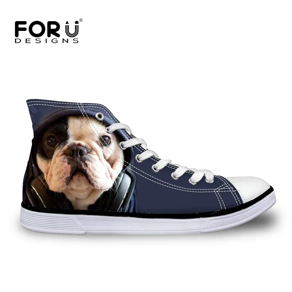 FORUDESIGNS/Модная женская повседневная обувь с 3D-принтом животных, французский бульдог, Frenchie Женская парусиновая обувь на плоской подошве с высоким берцем для девочек