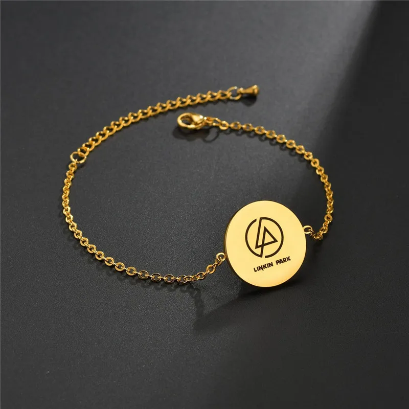 bracelet gold ELSEMODE из нержавеющей стали золотого цвета Linkin Park Шарм Сувенирный браслет Творческий браслет для мужчин женщин лучший подарок фанатов - Окраска металла: bracelet gold