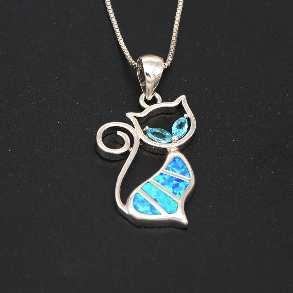 

JZP0081 2021 New Design Female Cute Cat Blue Fire Opal Pendant & Necklace Fashion Animal Jewelry