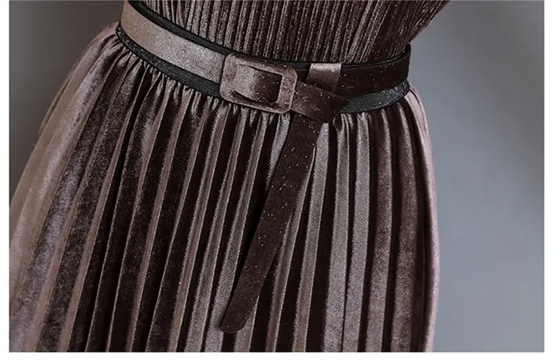 Fashion Autumn Winter Women Dress Elegant Sexy Pleate Female Dress Vintage Long Sleeve Velvet Two-piece suit Dresses vestidos
