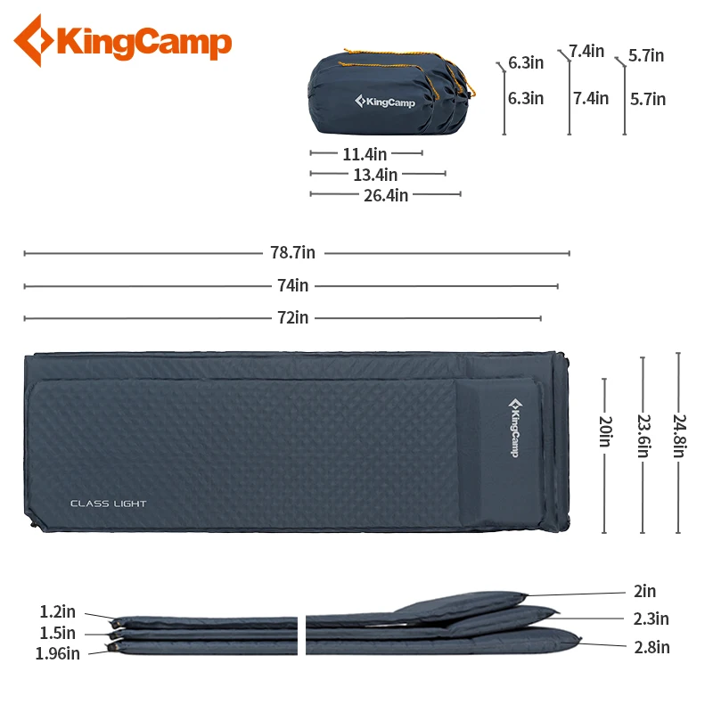 KingCamp себя надувать туристический коврик Сверхлегкий Прочный Матрас Оксфорд ПВХ коврик для кемпинга Пеший Туризм 183 х 51 х 2,5 см