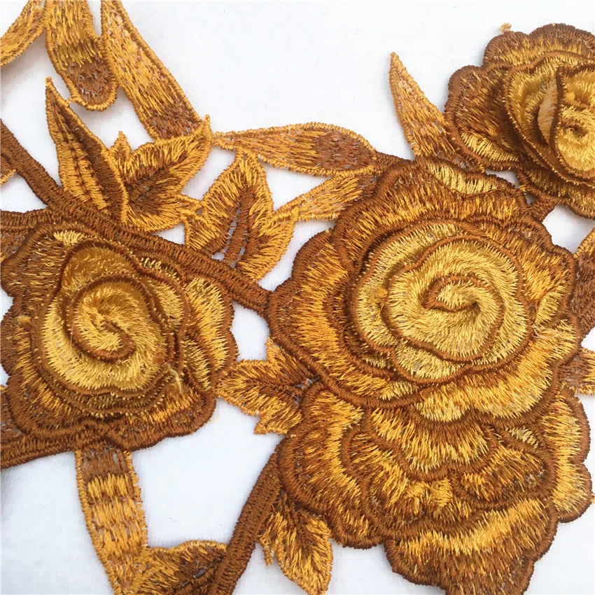 3D Chiffon Yellow Rose Long Neckline Collar Lace Fabric Flower Wedding Deco Fringe Trim DIY Craft Scrapbooking | Дом и сад