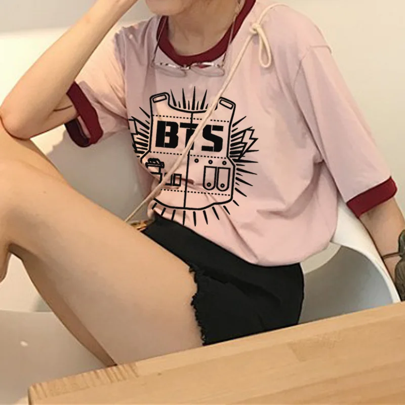 Новый Kpop Bangtan Boys BTS Корейская свободная футболка розовый белый хлопок Футболка