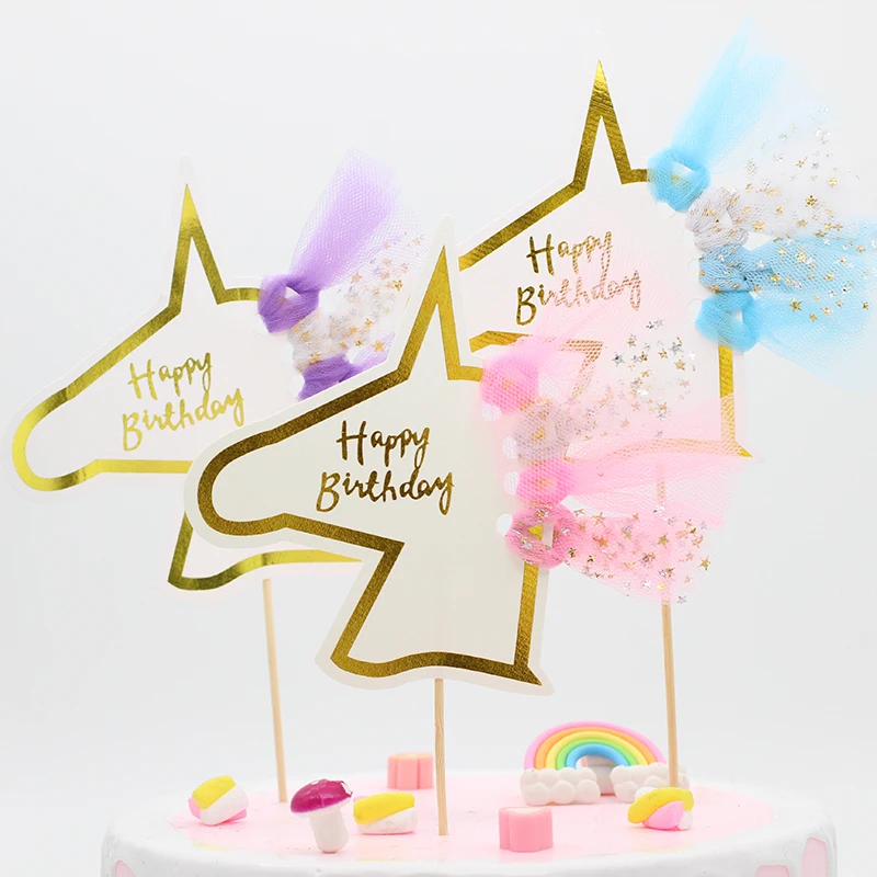 Радужный Золотой Единорог акриловый торт Топпер облако леденец форма для украшения тортов детский день рождения кекс Топпер украшения для свадебного торта