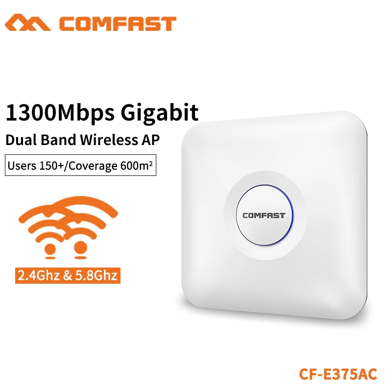 

COMFAST New 2PCS Wifi Router 5.8G 867Mbps + 2.4G 450Mbps Gigabit RJ45 Port Ceiling AP For 600 Square Meters 150+ Users CF-E375AC
