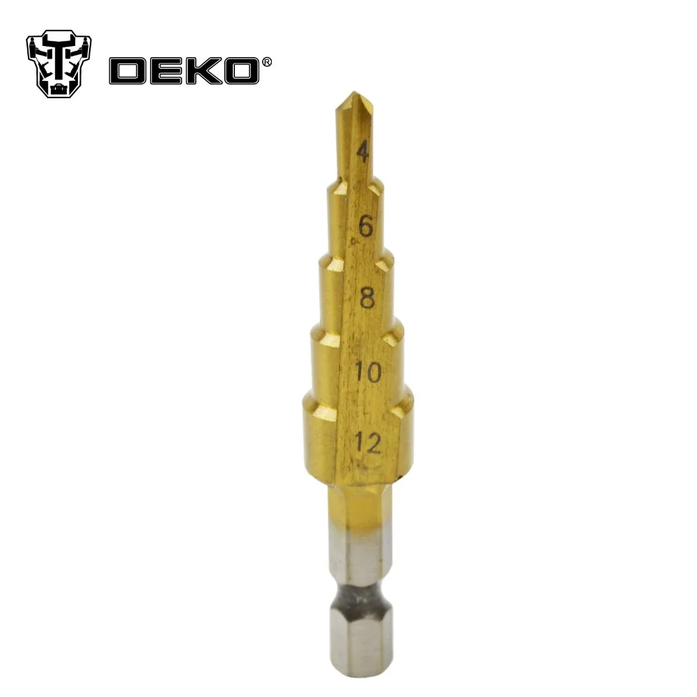 DEKO 3pcs 1/4&quot HSS Titanium Step Drills 4-12mm 4-20mm 3-12mm Cone Drill Power Tools Bits Set | Инструменты