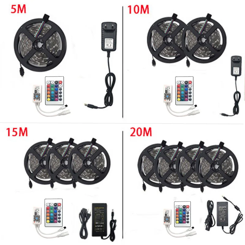 Светодиодный светильник 2835 SMD RGB лента 5 м 10 15 20 DC12V 3528 Гибкая Светодиодная e Диод +
