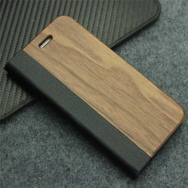 YFWOOD Ретро Натуральной Древесины Бамбука Чехол Для iPhone 7 8 ИСКУССТВЕННАЯ Кожа Флип Слот для Карты Задняя Крышка Для Apple iPhone7 - Цвет: Walnut