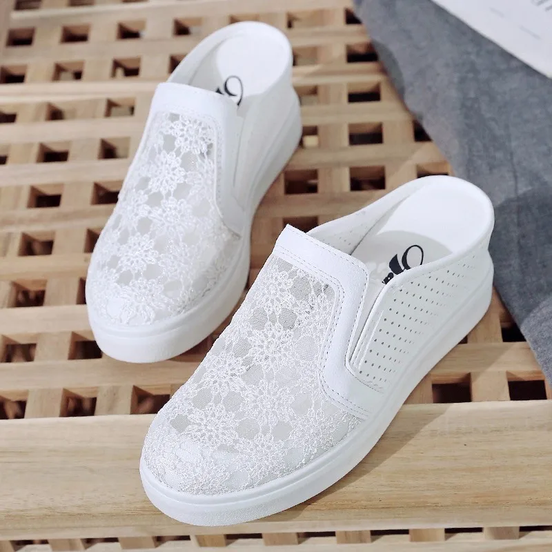 Lazy Shoes 2019 New Fashion Wear Baotou Half Drag Inside Increase Small White Female Summer | Обувь