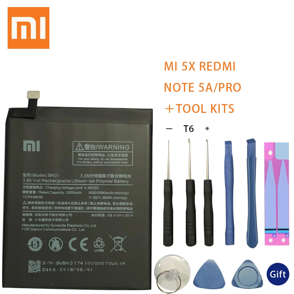 Оригинальный сменный аккумулятор Xiao Mi BN31 для Xiaomi 5X Mi5X A1 Redmi Note 5A оригинальный