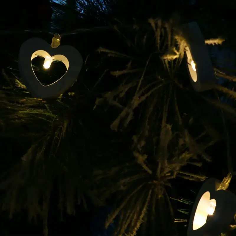 Горячая Теплый Белый 10 Деревянный Сердце Индикатор Батареи Фея Строка Свет