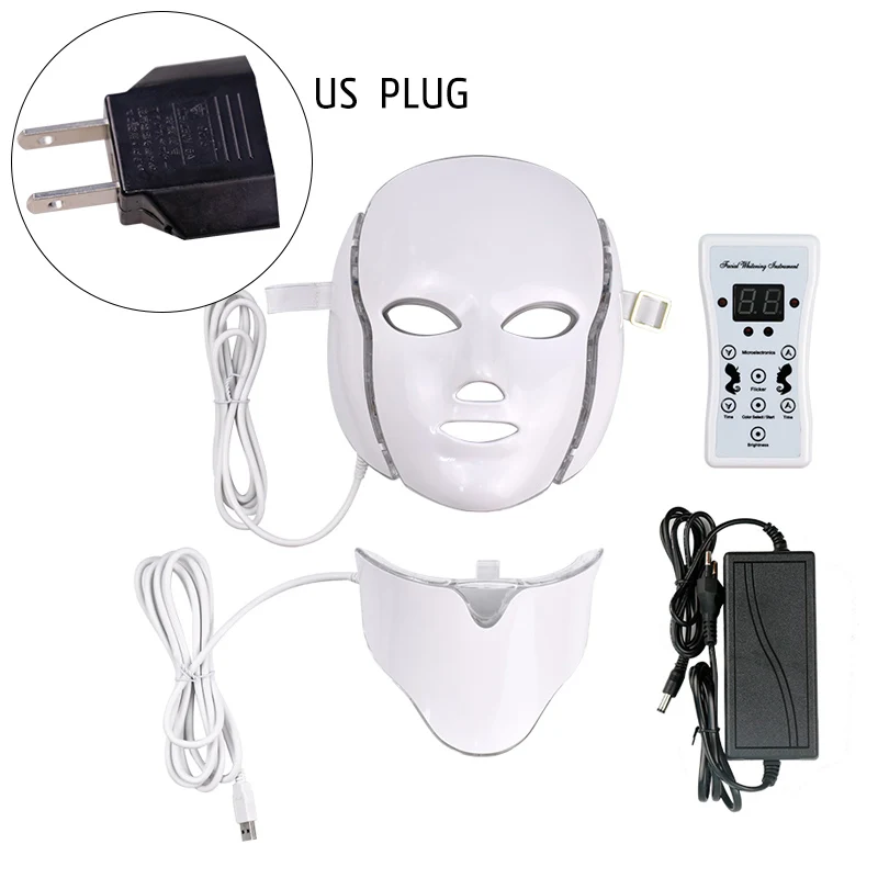 US Plug Маска для лица светодиодный, 7 цветов, маска для лица, машина для шеи, фотонотерапия, светильник для омоложения кожи, отбеливающая, PDT, уход за кожей, красивая, светодиодный, маска - Цвет: US Plug