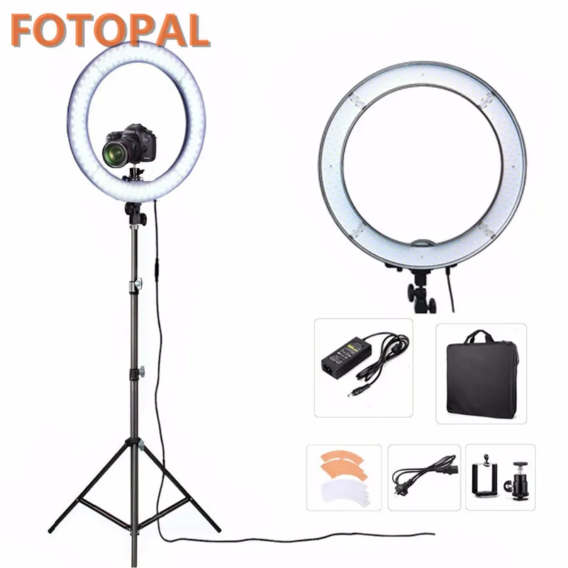 Fotopal 1" ES240 светодиодный фон для фотосъемки/Studio Камера комплект для видеосъемки 5500 K затемнения светодиодный кольцевой светильник для круглая лампа для перенесного штатива& сумки