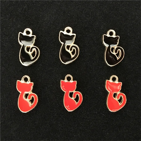 Red-Black Mixed 20 шт. Высокое качество Золотой, цветной эмаль Мини милый Кот Подвески ручной работы DIY серьги ожерелье ювелирных изделий - Окраска металла: Red-Black Mixed
