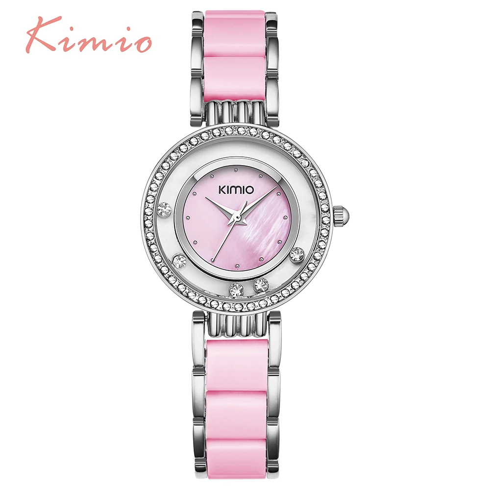 Pink Silver KIMIO Rolling Diamond часы Женское платье розовое золото модные женские часы люксовый бренд женские часы браслет часы женские кварцевые - Цвет: Pink Silver