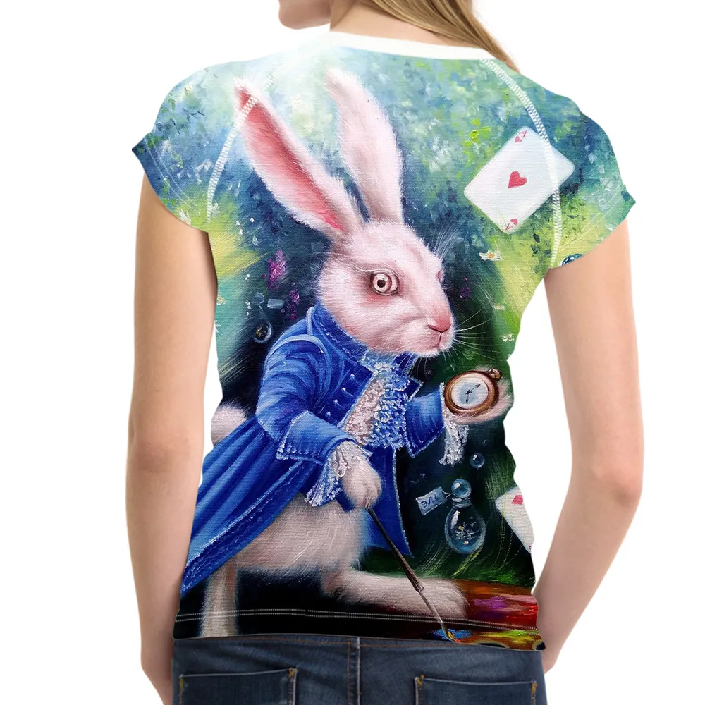 Шумный конструкции Белый Кролик печать для Для женщин футболка с короткими