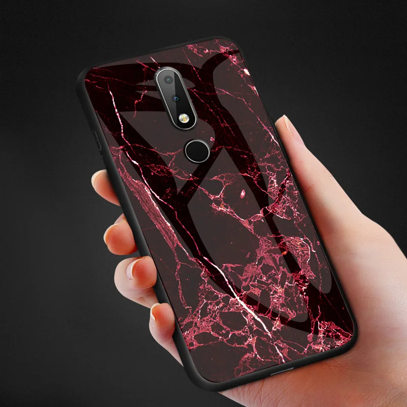 Чехол для Nokia 4 2 роскошный мраморный рисунок жесткое закаленное стекло защитный