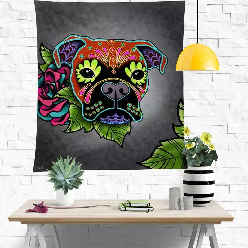 Настенные гобелены с черным черепом собакой Мопсом цветами овчаркой животными