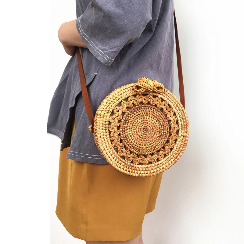 

INS Popular Bali Rattan Bag Boho Women Beach Straw Shoulder Bag Retro Hollow Handbag High Quality Wicker Weaving Messenger Bag