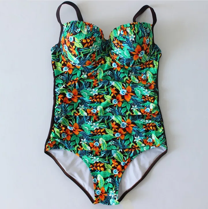Цветочный купальник больших размеров Женский пуш ап Мягкий купальный костюм