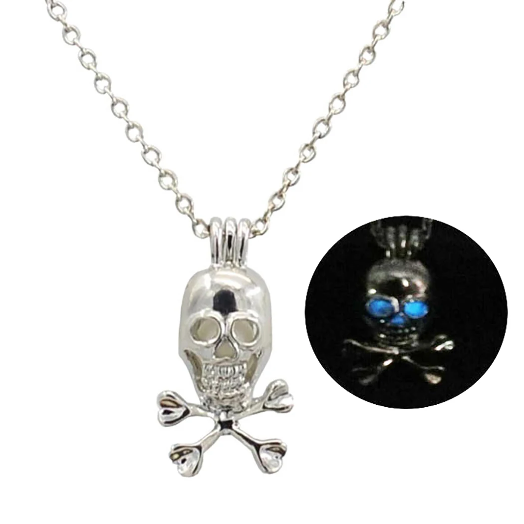 2PCS Skull Couple Necklace Luminous Pendant Hollow Out Nightclub Chain Punk Gothic For Valentine'S Day Halloween | Украшения и