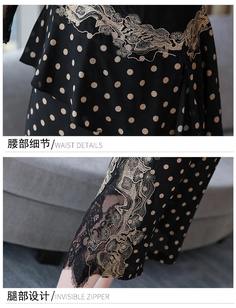 

Goddess 2 Piece Set Women Polka Dot Women's Summer Suit Wave Point Two Piece Set Top And Pants Year-old Female Costume