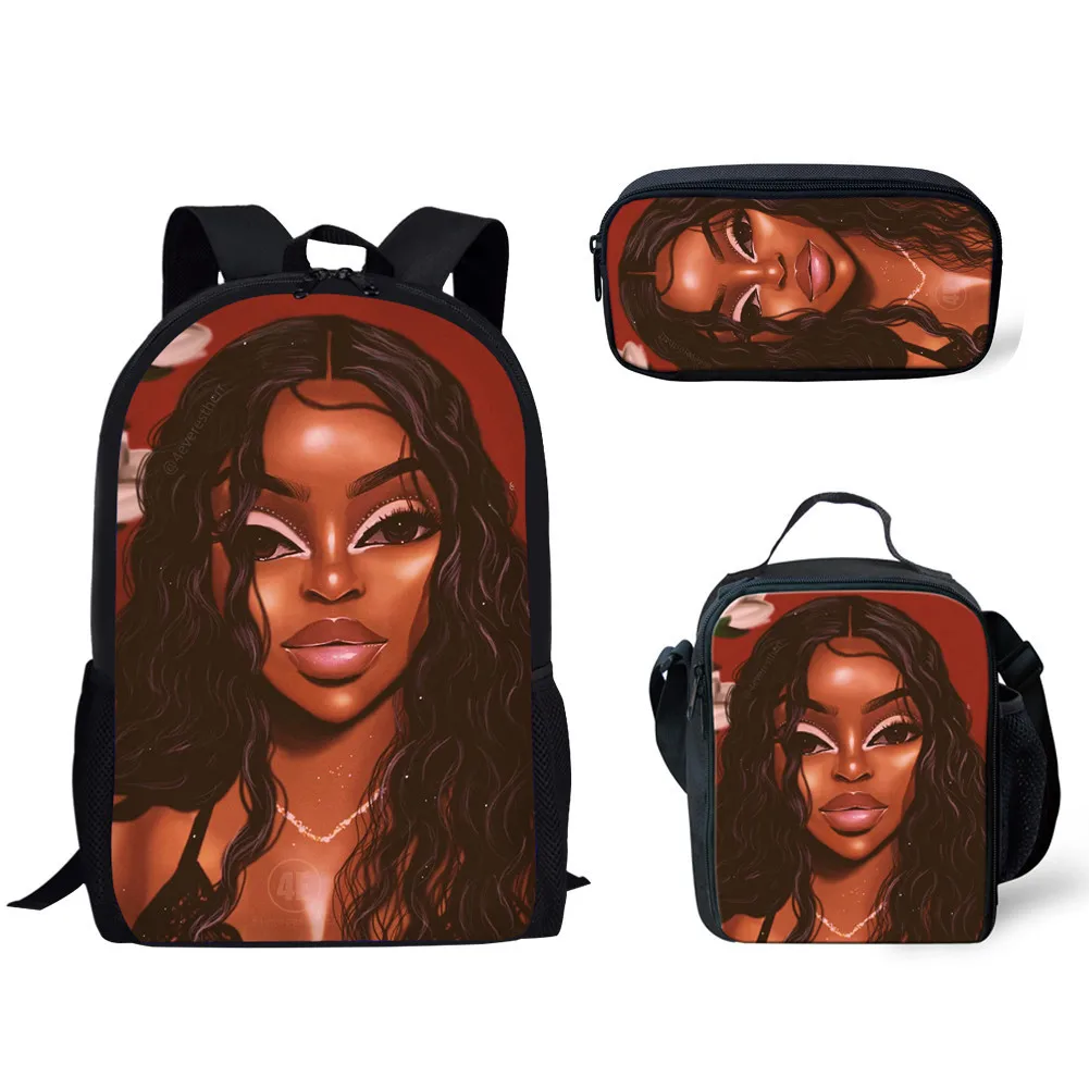 YQ3716CGK FORUDESIGNS/школьные сумки для детей черный искусства АФРИКАНСКАЯ ДЕВУШКА печать на плечо сумка-мешок для детей 3 шт./компл. школьные сумки для книг ранец New - Цвет: YQ3716CGK