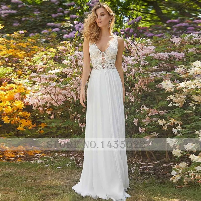 Eightale пляжное свадебное платье с v-образным вырезом аппликацией кружевами