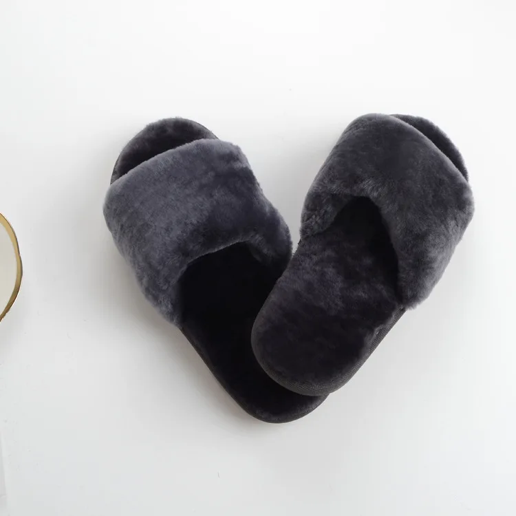 2018 Fashion Women's Wool Slippers Real Sheep Fur Winter Warm Cotton Thick Flat with Anti-slip Fingerless Rabbit | Обувь