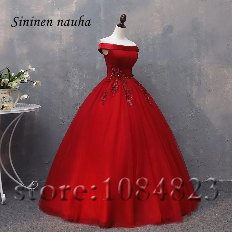 Красные платья для Quinceanera платье выпусквечерние вечера длинное бальное с