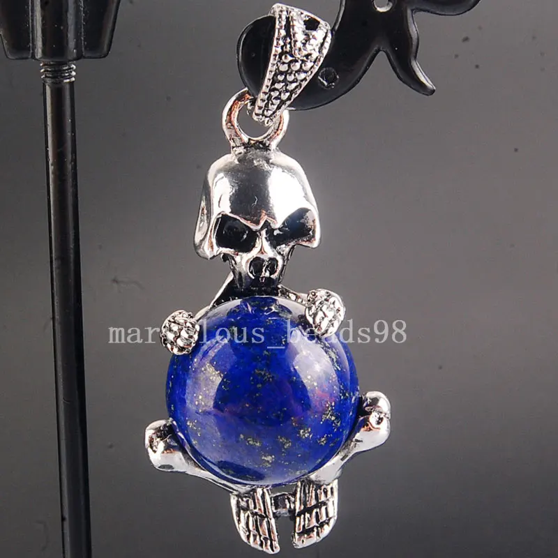 Красивые украшения 18x40 мм смешанный камень круглый шар череп ожерелье с