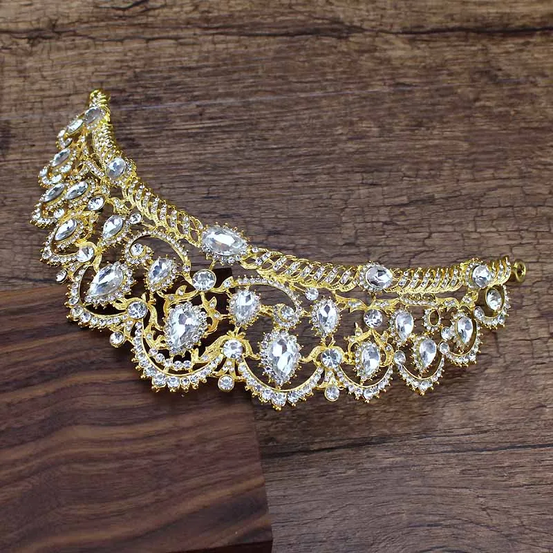 king tiara Роскошная женская корона в стиле барокко с кристаллами, винтажная королевская тиара, свадебная диадема для невесты, Золотая повязка на голову для выпускного вечера, свадебные аксессуары для волос - Окраска металла: king tiara
