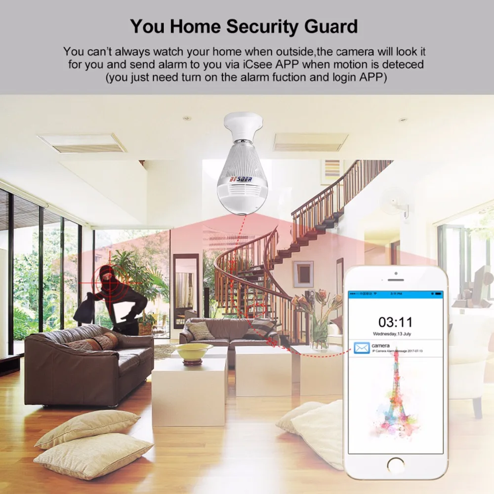 IP камера BESDER панорамная 3 Мп Wi Fi 360 градусов|360 degree fisheye|security ipcard slot |