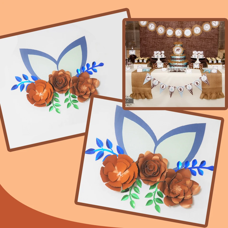 Cardstock бронзовые DIY бумажные цветы листья комплект с ушами для свадьбы и события