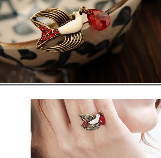 Кольцо в стиле готика панк винтажное с милыми птицами-ласточками r240 | Украшения и