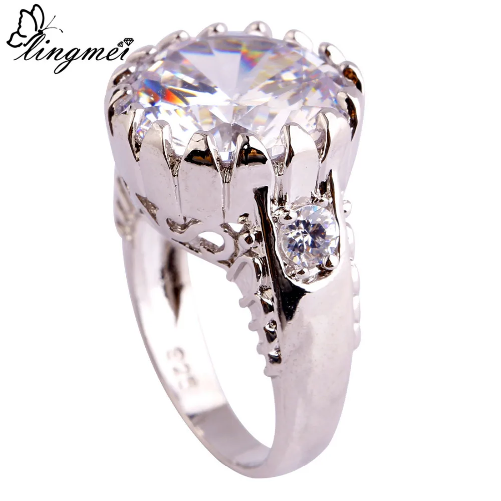 lingmei Fashion New Wedding Jewelry Opanhanded Cocktail White CZ Silver Color Ring For Women Rings Size 6 7 8 9 10 Wholesale | Украшения и