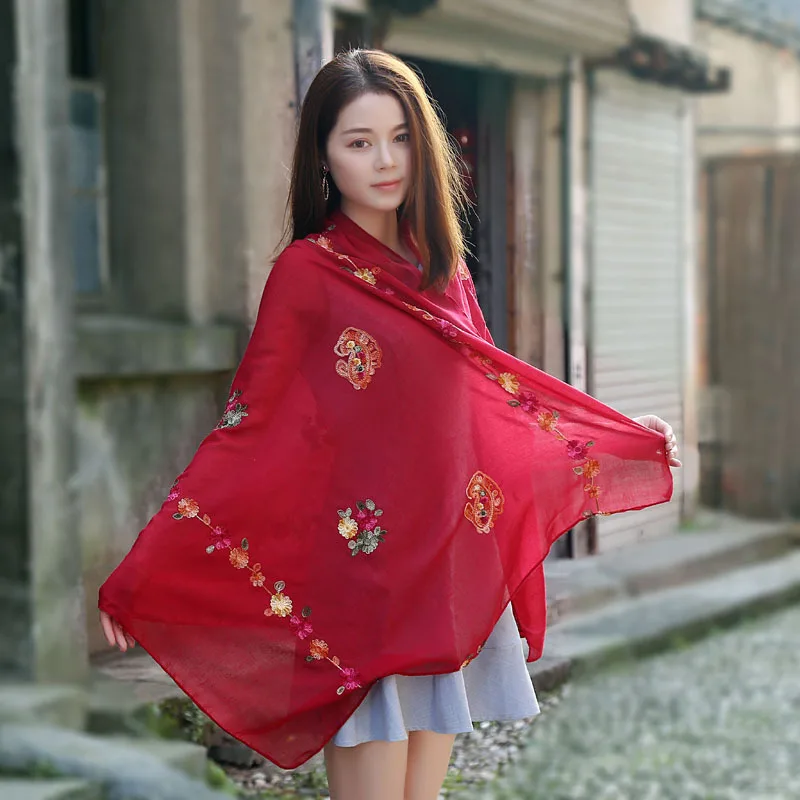 Женская Пашмина с вышивкой кешью хлопковая шаль цветочной маргариткой