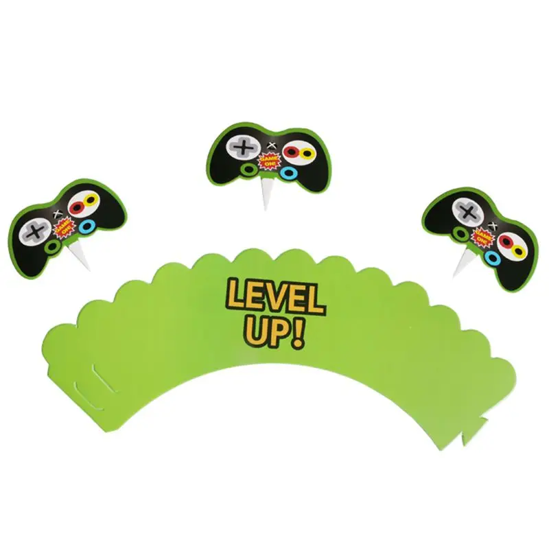 48 шт. игра для psp on/Level UP двухсторонние обертки кексов топперы детская вечеринка на