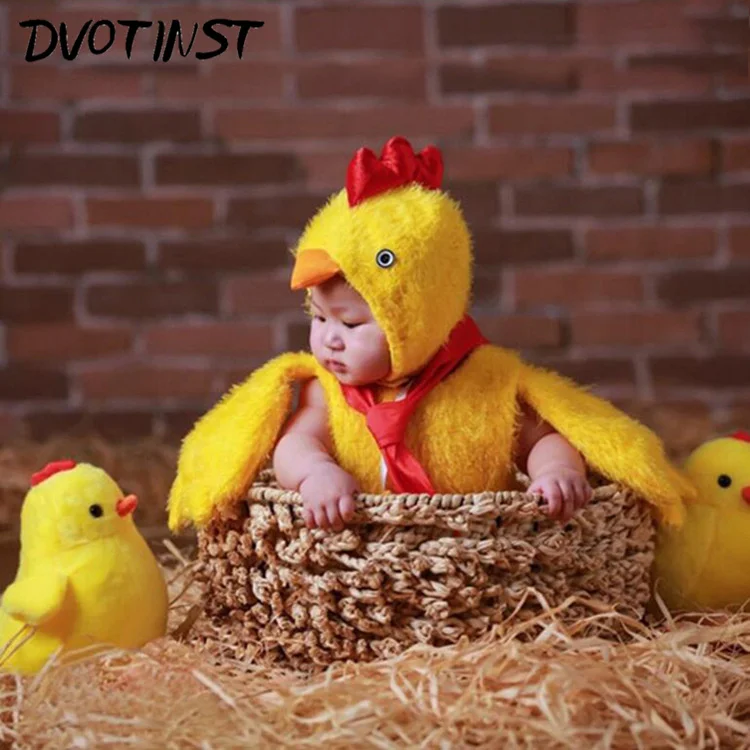 Newborn Baby Photography Props Unisex Fotografia Animals Chicken Bodysuit+Hat Plush Costume Outfit Studio Shoot Photo Playsuit