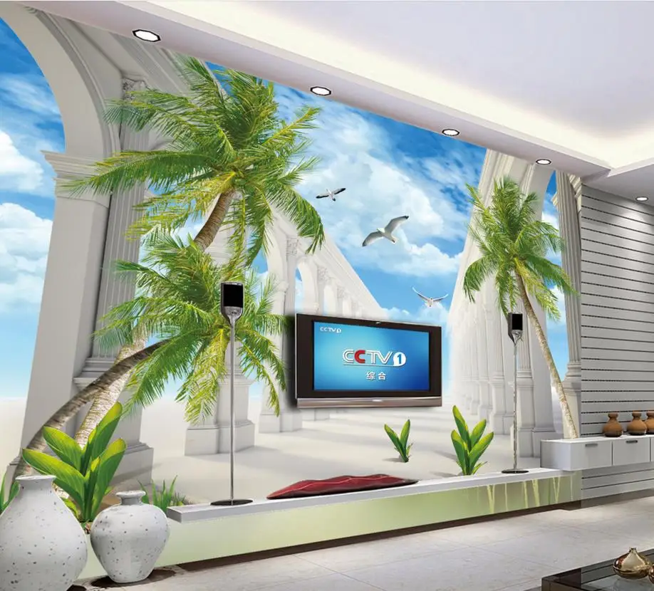 Custom 3d wallpaper coconut tree nonwoven building space expansion kitchen vinyl papel de parede | Обустройство дома
