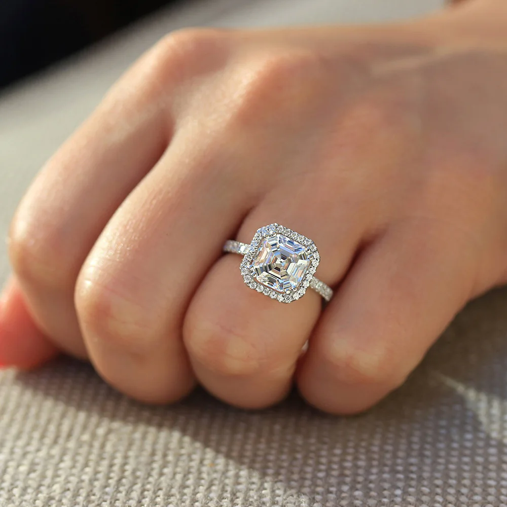 Asscher Cut 14k белое золото 4ctw DF обручальное свадебное лабораторное выращенное кольцо